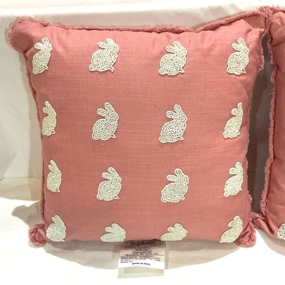 Pink Beaded Bunny Pillows Easter Set of 2 Rabbits Threshold Farmhouse NEW - Picture 2 of 3